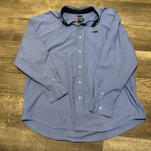 Chaps Men's Blue and Pink Checkered Button Down Shirt